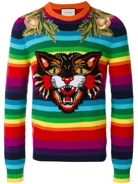 Striped Wool Intarsia Sweater With Appliqués In Multicolour